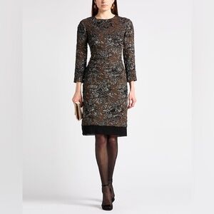 NWOT N°21 SHEATH Metallic Floral Black Print Dress Size 40